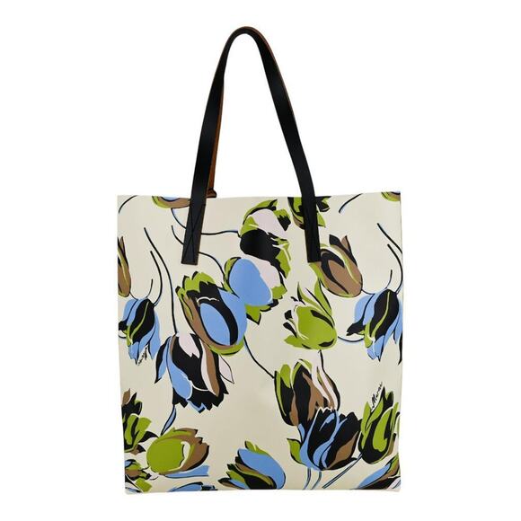 Marni Ivory Multicolor Floral Leather Trimmed Coated Canvas Tote Bag - Picture 2 of 13